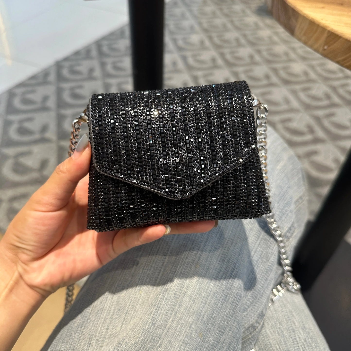 Rhinestones Bag for Women 2024 Mini Purses and Handbags Clutch Wallets Ladies PU Leather Chain Party Evening Shoulder Bag
