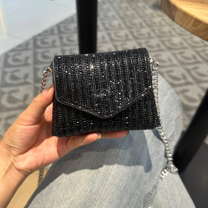 Rhinestones Bag for Women 2024 Mini Purses and Handbags Clutch Wallets Ladies PU Leather Chain Party Evening Shoulder Bag