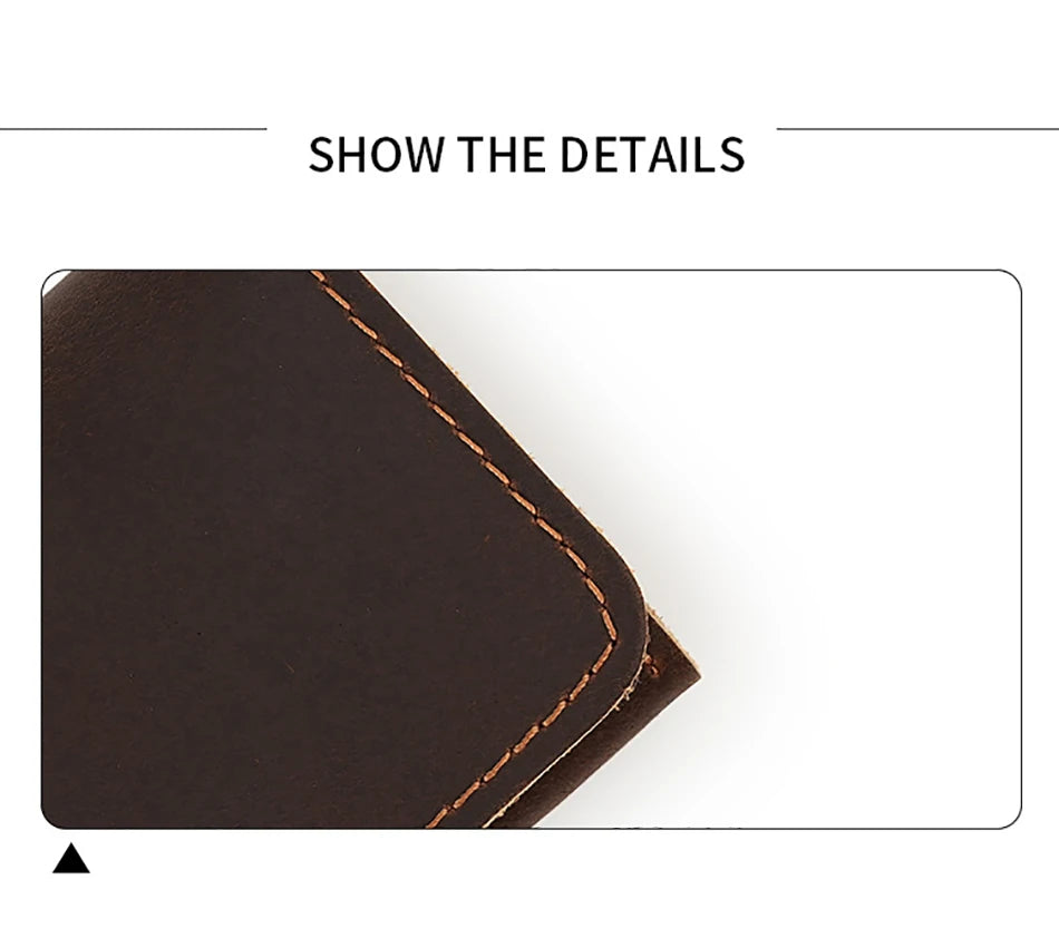 Crazy Horse Leather Card Holder Top-Grain Cowhide Snap - Button Genuine Leather Multi-function Wallet RFID Credit Card Case