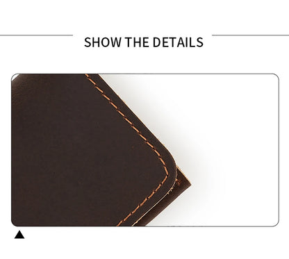Crazy Horse Leather Card Holder Top-Grain Cowhide Snap - Button Genuine Leather Multi-function Wallet RFID Credit Card Case