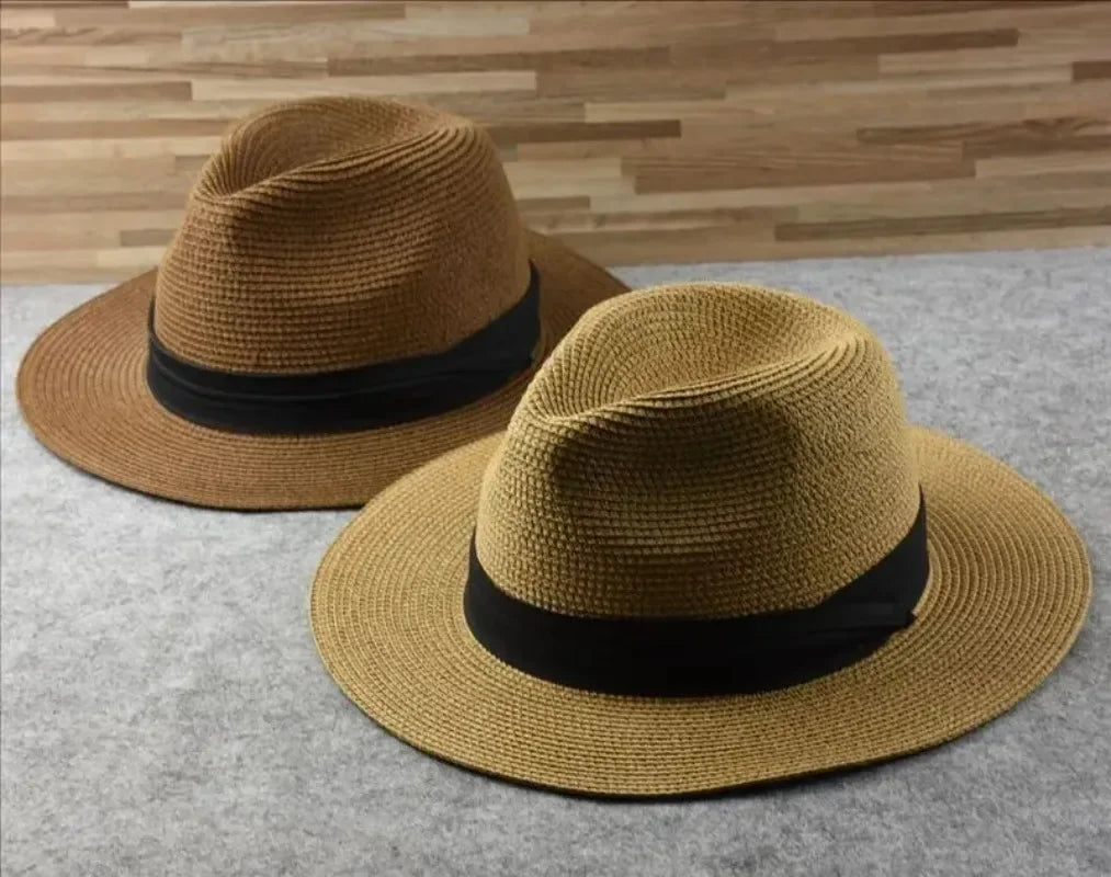 Unisex Panama Straw Hat Wide Brim Summer Beach Sun Protection Fedora Style - Sizes 55-57/58-60/61-64cm (Large/Plus)"