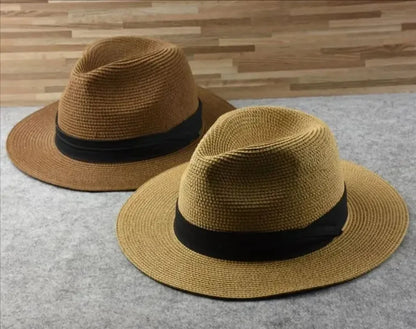 Unisex Panama Straw Hat Wide Brim Summer Beach Sun Protection Fedora Style - Sizes 55-57/58-60/61-64cm (Large/Plus)"
