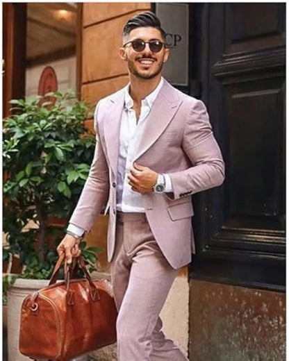 Men's Linen Suit 2 Piece Slim Fit Suit Summer Beach Wedding Suit Groosmen Prom Tuxedo Linen Blazer Pants Set
