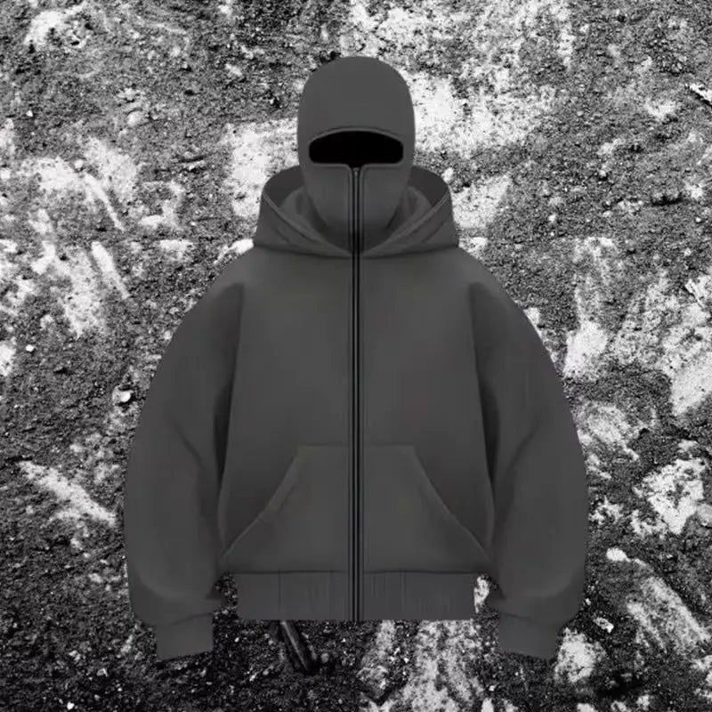 Sweatshirt with Hooded Face Mask Zipper DesignMen's Balaclava Zip Hoodie Winter Warm Casual Sports Jacket Outdoor Activities