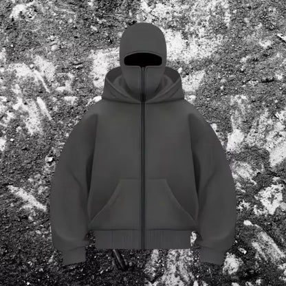 Sweatshirt with Hooded Face Mask Zipper DesignMen's Balaclava Zip Hoodie Winter Warm Casual Sports Jacket Outdoor Activities