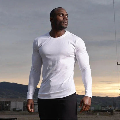 Plain Autunm Cotton Long Sleeve T-shirts Gym Clothing Bodybuilding Fitness Clothing Mens Casual Fashion Slim Fit Sports Shirts