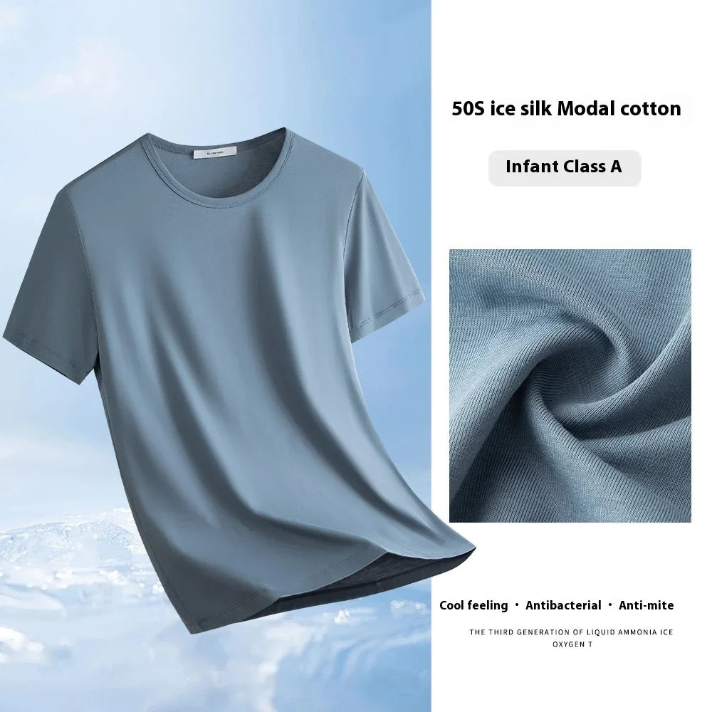 47% Cotton 47% Modal 6% Spandex T Shirt Men Short Sleeved Summer Round Neck Undershirt Plus Size Men's Solid Color Tops Tees