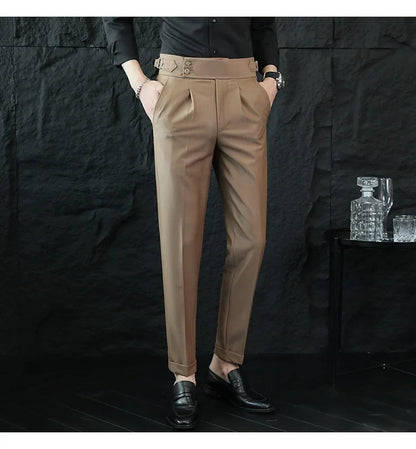 High Quality Italian Style High-waisted Suit Pants Fashion Neapolitan Men's Slim Fit Business Office Social Wedding Trousers