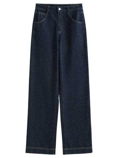 Straight High Waist Jeans for Women Winter Solid Simple All-match 2025 New Long and Short Versatile Pants Korean Style