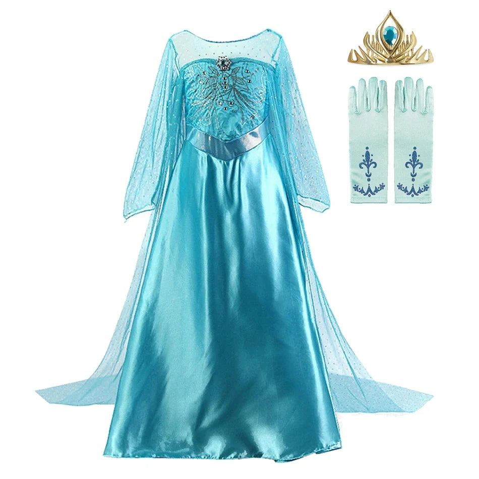 2026 Frozen Elsa Snow Queen Princess Dress Up Girls Fancy Costume Kids Role-play Carnival Children Birthday Party Dresses