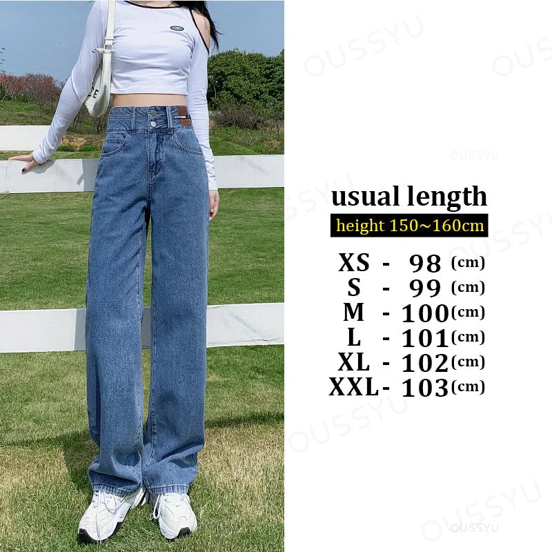 Y2K Woman Jeans High Waist Wide Leg Cotton Denim Clothing Blue White Streetwear Vintage Fashion Harajuku Straight Pants
