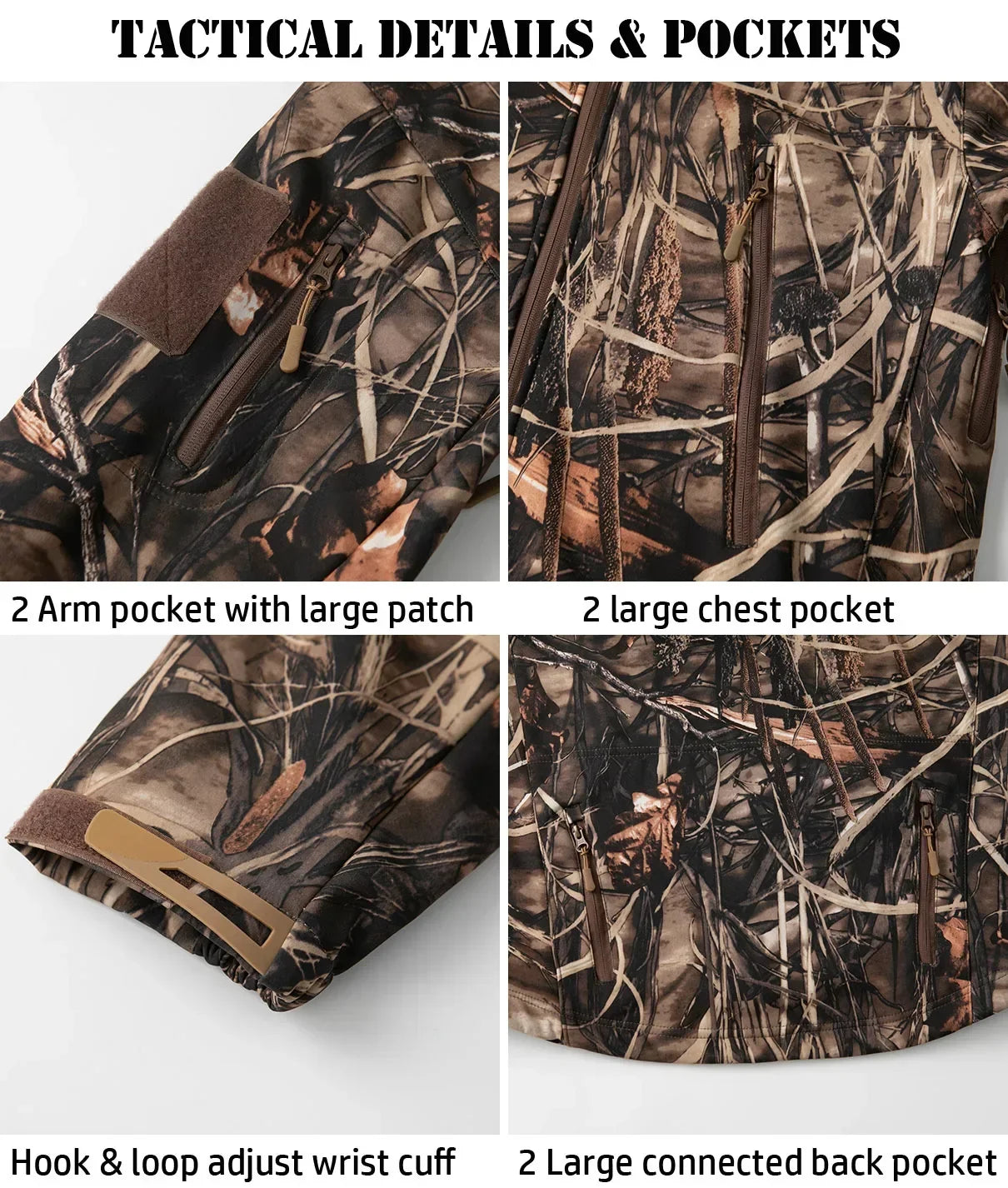 Men's Silent Camouflage Hunting Jacket Soft Shell Outdoor Hiking Fishing Hooded Coat Waterproof Fleece Tactical Jackets