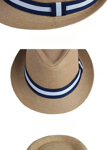 Summer Men's Jazz Hat British Retro Spy Hat Beach Casual Straw Woven Small Top Hat Female Stripe Belt Fedoras Hat Panama Cap