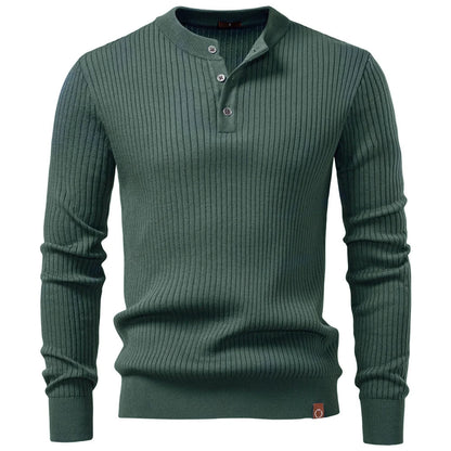 Men's Long Sleeve T-shirt Fall Winter Fashion Knit Slim Fit Polo Sweater Riibed Henry Collar Sweatershirt for Man