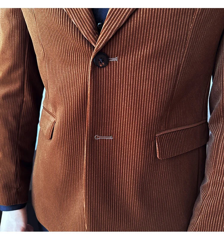 Stripe Suit Jacket For Men Autumn Winter Business Slim Fit Tailcoat Formal Wedding Party Fashion Casual Suit Coat 4XL-M