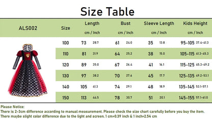 Girls Halloween Party Cosplay Red Queen Gown Clothes Kids Witch Long Sleeves Carnival Outfits Children Masquerade Fancy Costumes