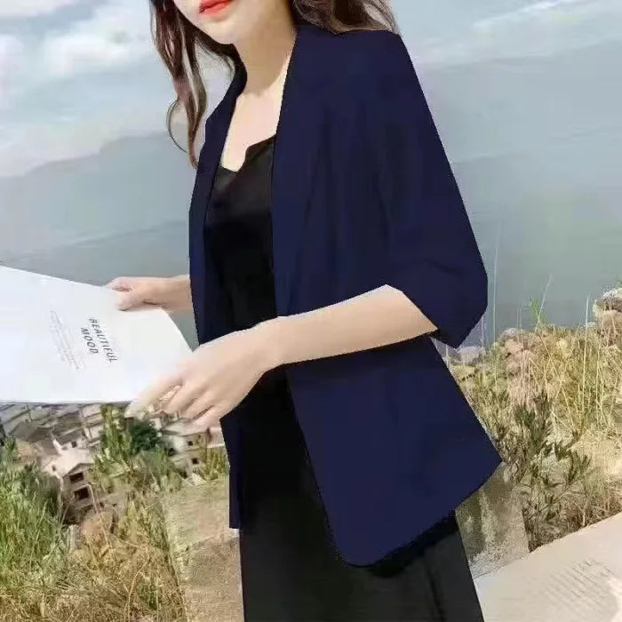 Linen Small Blazer For Women, Thin  Summer Suit, Korean Version, Sun Protection, Casual British Style, White And Black
