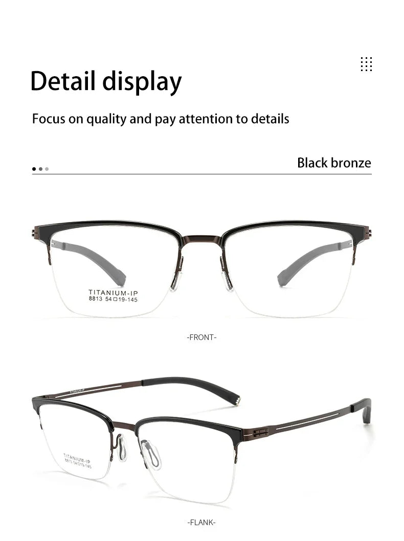 New Ultra-Lightweight Business Titanium Frame Semi-Rimless Reading Glasses Men Customized Prescription Myopia C8813T