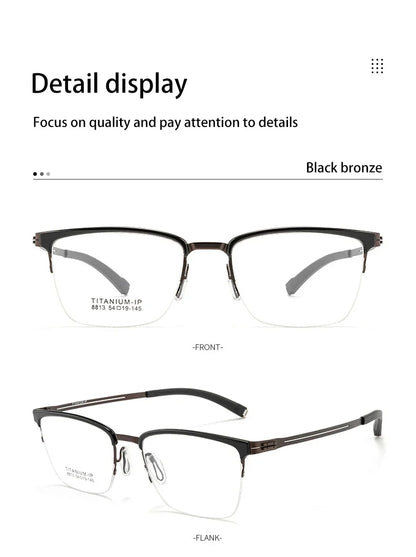New Ultra-Lightweight Business Titanium Frame Semi-Rimless Reading Glasses Men Customized Prescription Myopia C8813T