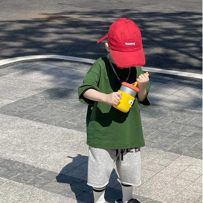 100% Cotton Boys Short Sleeve T-Shirt Korean Streetwear Style Loose Fit Casual Summer Baby Boy Basic Top Versatile Everyday Wear