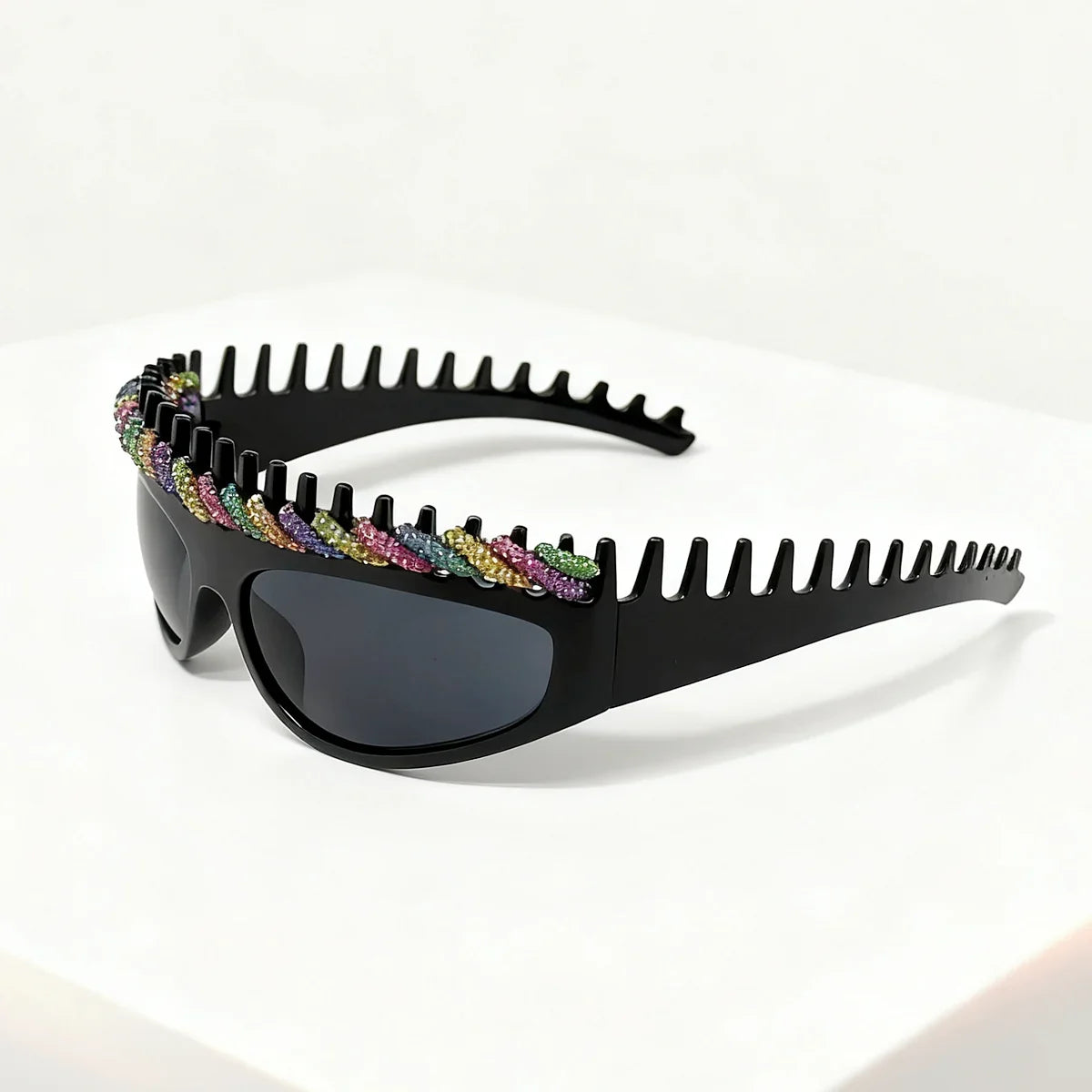 y2k Spiked Headband Large Frame Sunglasses for Women and Men Punk Sweet Cool Style Exaggerated Rhinestone Shade for Funny Party