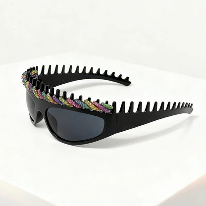 y2k Spiked Headband Large Frame Sunglasses for Women and Men Punk Sweet Cool Style Exaggerated Rhinestone Shade for Funny Party