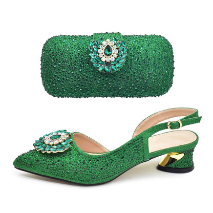 Gold Shoe and Bag Set for Party in Women African Women Shoes and Bags Italy Wedding Elegant Pumps for Lady Heeled Sandals Woman