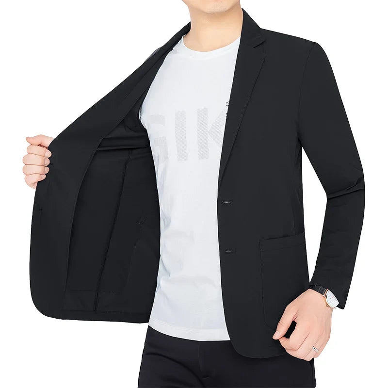 Brand Summer Men Blazers Gray Solid Color Thin Anti Wrinkle Quick Drying Soft Business Suit Blazer Jacket for Man