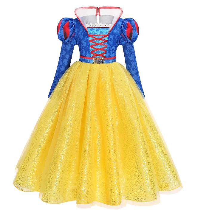 2026 Deluxe Snow White Princess Gown Puff Sleeve Stand Collar Girl Fairy Kid Cosplay Costume Toddler Carnival Apparel Dresses