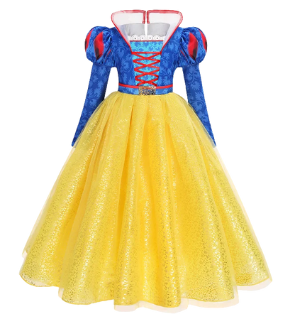 2026 Deluxe Snow White Princess Gown Puff Sleeve Stand Collar Girl Fairy Kid Cosplay Costume Toddler Carnival Apparel Dresses