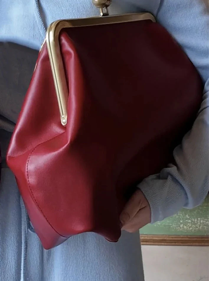 LOST IN VINTAGE Artificial Leather Soild Bag Large Balls Kiss-lock Large Big Clutch Handbag Proudly Carried In Hand 35x30x20cm
