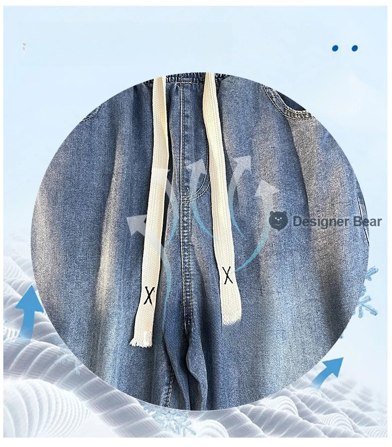 2026 New Spring Summer Men's Baggy Jeans Lyocell Fabric Wide Leg Pants Drawstring Trousers Male City Boy Plus Size S-4 5XL Y2K