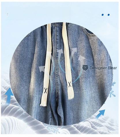 2026 New Spring Summer Men's Baggy Jeans Lyocell Fabric Wide Leg Pants Drawstring Trousers Male City Boy Plus Size S-4 5XL Y2K