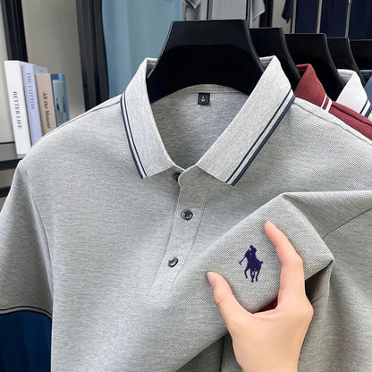 100% pure cotton men's short sleeved summer new golf casual polo shirt high-end brand designer pony embroidery design Tshirt top