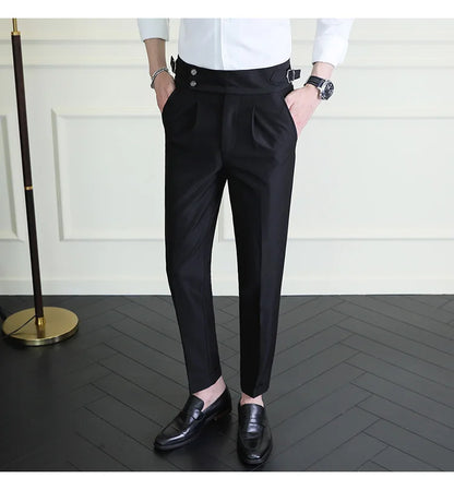 High Quality Italian Style High-waisted Suit Pants Fashion Neapolitan Men's Slim Fit Business Office Social Wedding Trousers
