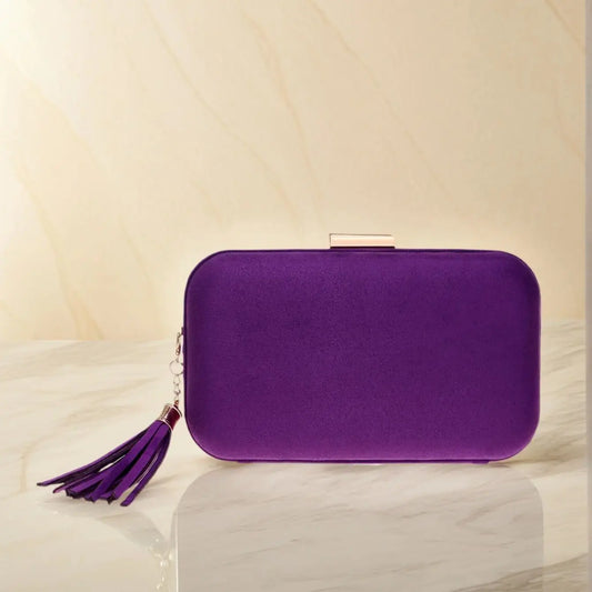edding Bridal Tassel Evening Bags Purple Color Shoulder Chain Handbags Velvet Vintage Style Party Banquet Handbags