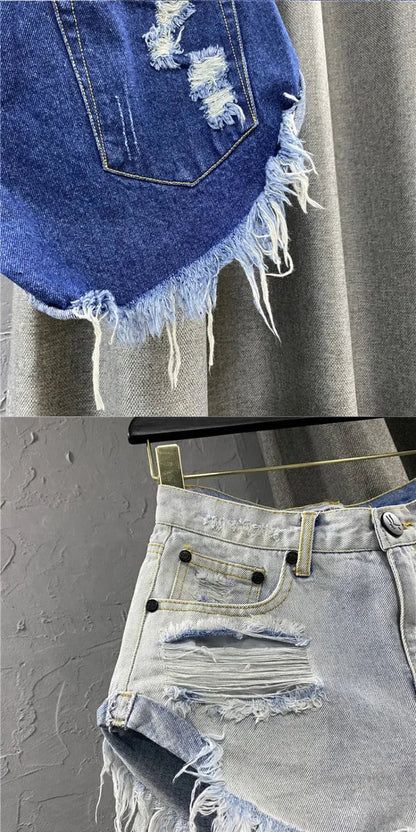 Sexy Low-waisted Denim Shorts 2026 New Summer Hole A Wide-leg Pants Ripped Jeans for Women
