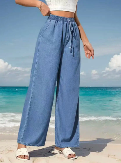 Women's Elastic-Waist Slim-Fit Wide-Leg Jeans