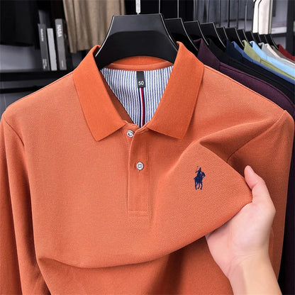100% cotton high-end brand long sleeve polo shirt new Paul pony embroidery luxury comfort men's business leisure lapel T-shirt