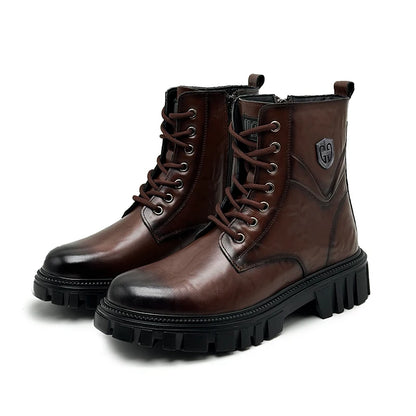 Genuine leather men's boots High top style autumn and winter Classic Black Brown Outdoor quality adult Thick soled shoes New