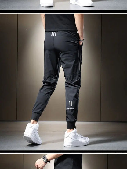 Summer 2023 Men's Casual Pants Black Grey Drawstring Joggers Lightweight Breathable Quick Dry Trousers Ice Silk Sportswear Man