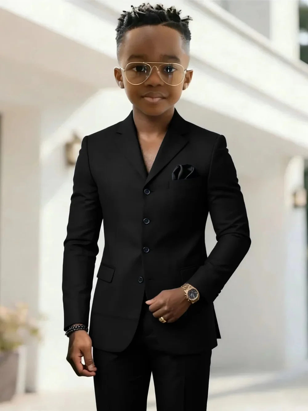 Stylish Boys Formal Suits 2 Pieces Jacket Pants Wedding Guest Clothes Handsome Notched Lapel Kids Slim Fit Suit Set For Birthday