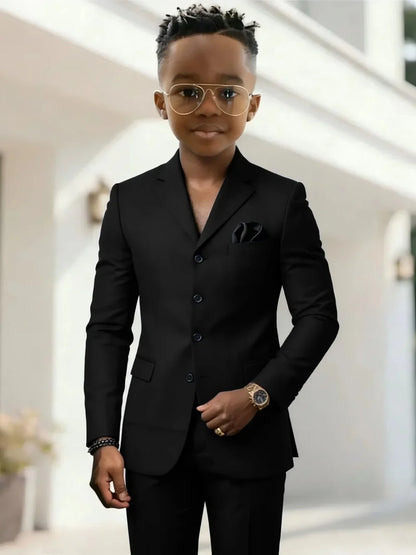 Stylish Boys Formal Suits 2 Pieces Jacket Pants Wedding Guest Clothes Handsome Notched Lapel Kids Slim Fit Suit Set For Birthday