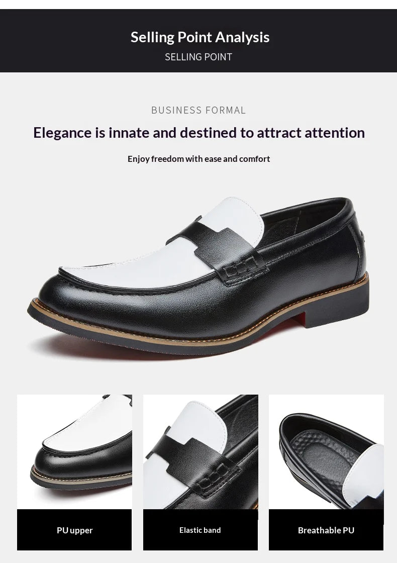 Luxury Brand Loafers Men's Black and White Color Leather Shoes Slip-on Fashion Soft-soled Casual Shoes Party Wedding Moccasin