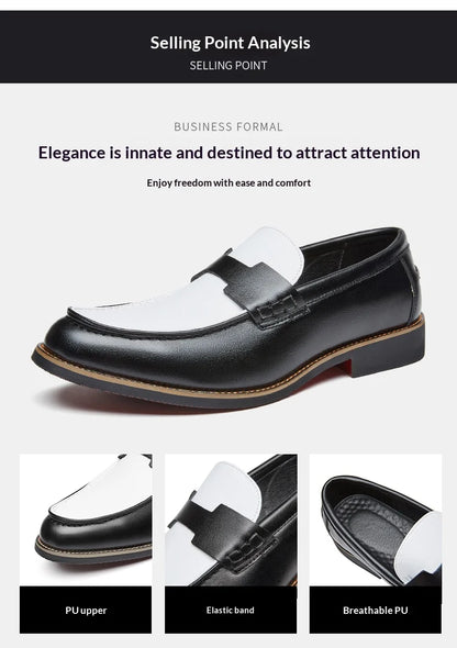 Luxury Brand Loafers Men's Black and White Color Leather Shoes Slip-on Fashion Soft-soled Casual Shoes Party Wedding Moccasin