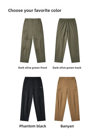Men's Outdoor Hiking Pants 2026 Summer Sports Waterproof Straight Paratrooper Light Loose Mountaineering Pants