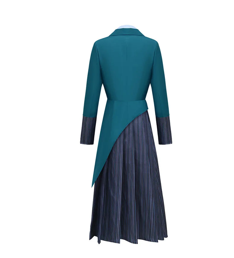 Anime Wicked Witch Glinda Women's School Uniform Role Playing Dress Girl Blue Shirt Green Coat Stage Performance Dress