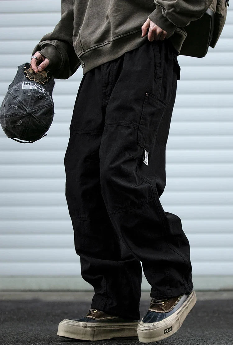 Japanese Vintage Cargo Pants Men Premium Cotton Loose Fit Straight Leg American Fashion Casual Trendy Streetwear Long Workwear