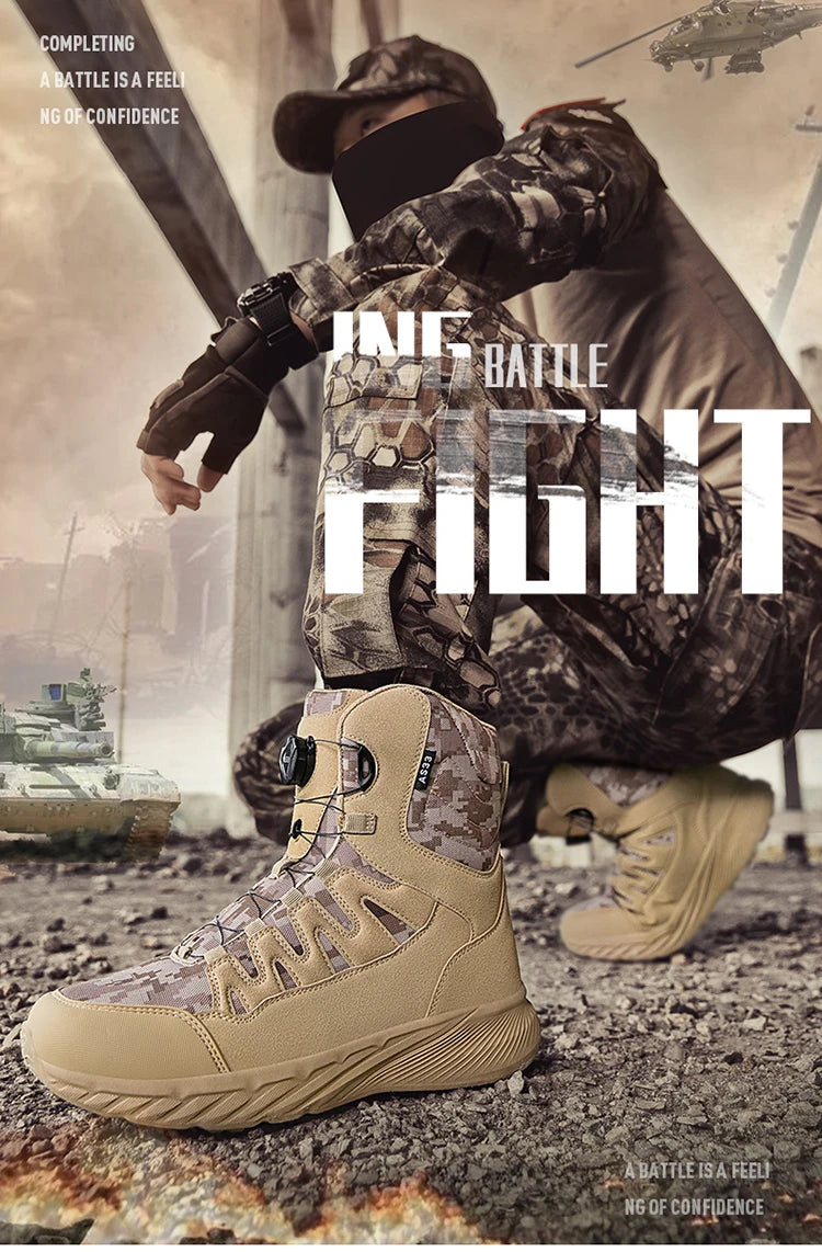 Large Outdoor Training Boots Men's Mountaineering Hiking Boots High Top Rotating Buckle Fashion Camouflage Sports Shoes