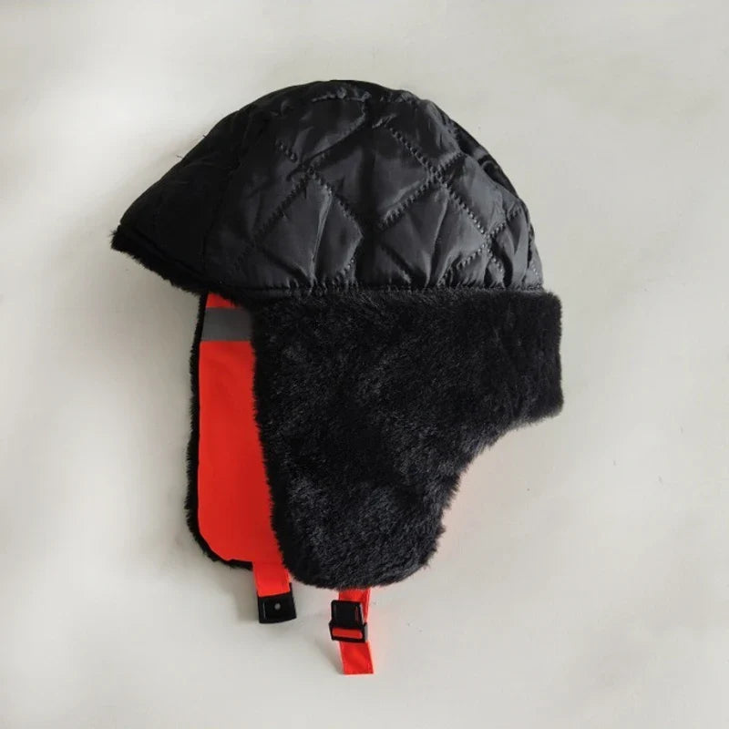 Men's Winter Trapper Aviator Earflap Warm Russian Waterproof Ski Hat Bomber Cap Safety Reflective Strip Protectors Hats